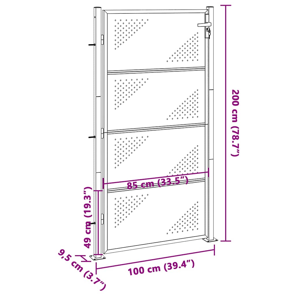 Cancello da Giardino 100x200 cm in Acciaio Inossidabile 376491