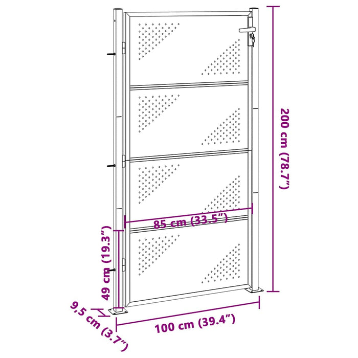 Cancello da Giardino 100x200 cm in Acciaio Inossidabile 376491