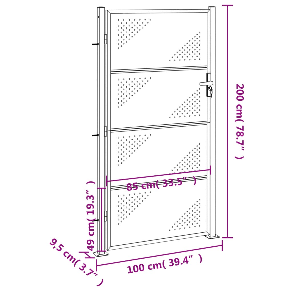 Cancello da Giardino 100x200 cm in Acciaio Inossidabile 376491