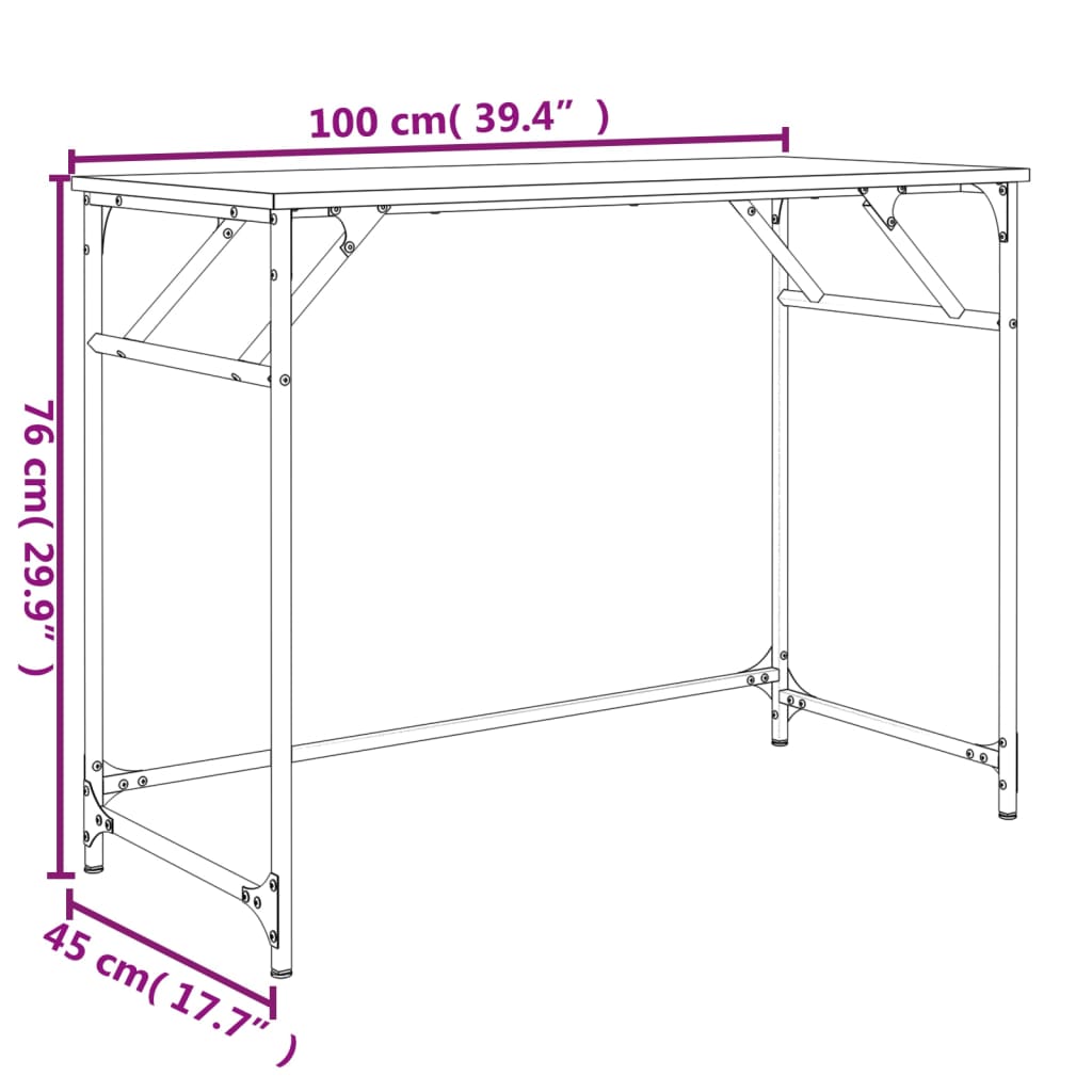 Scrivania Grigio Sonoma 100x45x76cm Legno e Acciaio a Polvere 842269