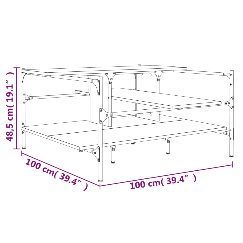 Tavolino Salotto Rovere Fumo 100x100x48,5cm Legno Multistrato 842313