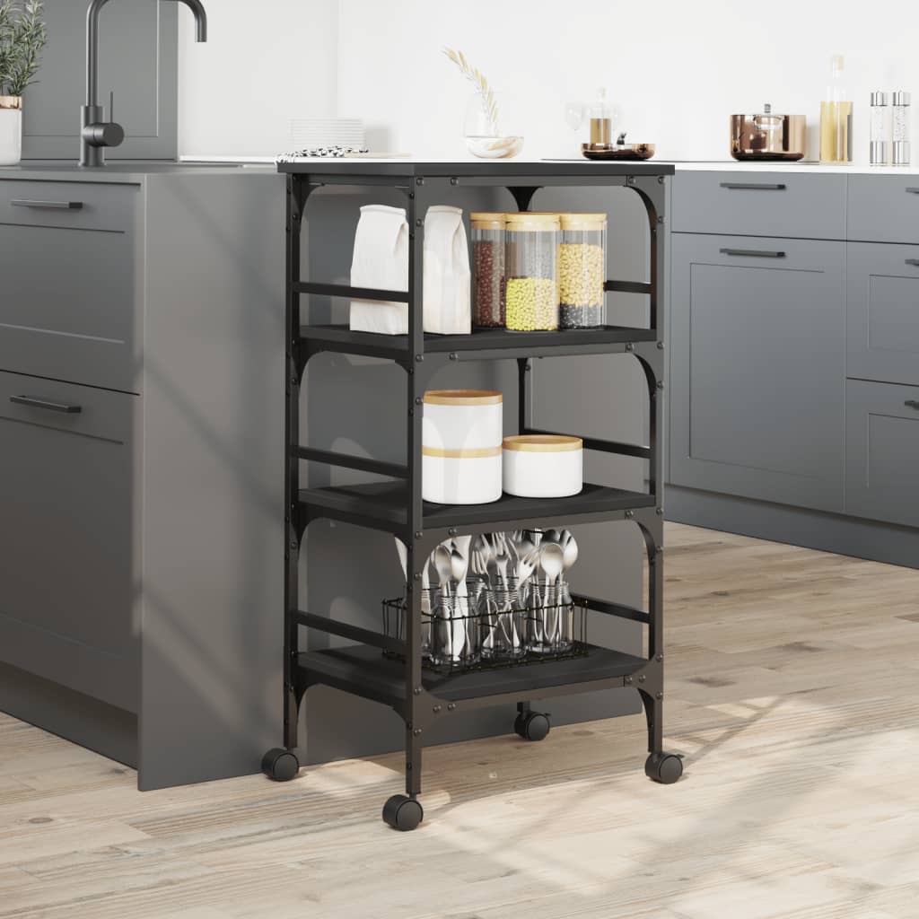 Carrello da Cucina Nero 45x35x89,5 cm in Legno Multistrato 842326