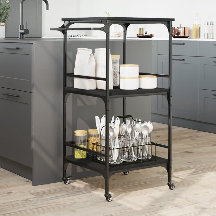 Carrello da Cucina Nero 60,5x50x105 cm in Legno Multistrato 842336