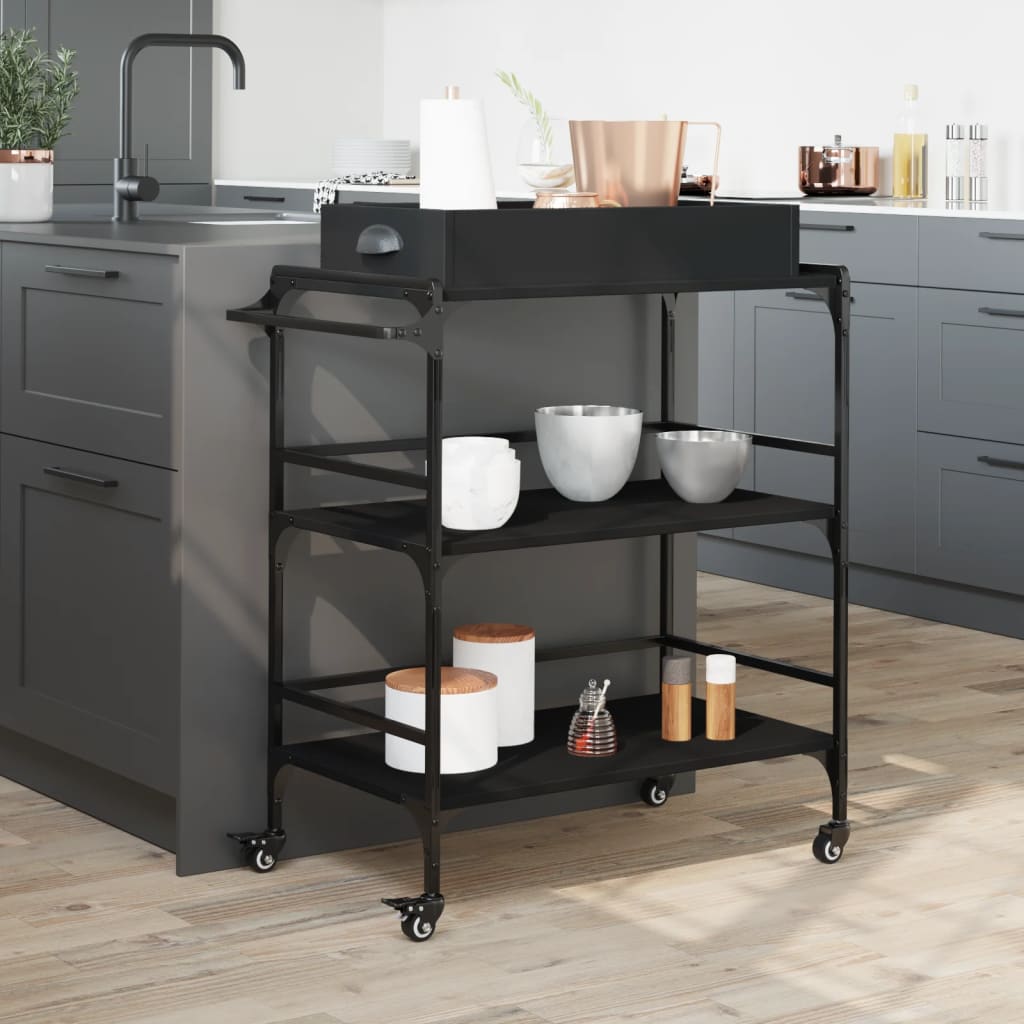 Carrello da Cucina Nero 81,5x41x92,5 cm in Legno Multistrato 842341