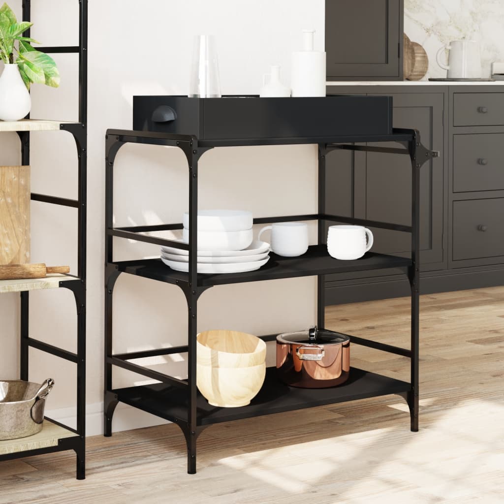 Carrello da Cucina Nero 81,5x41x92,5 cm in Legno Multistrato 842341