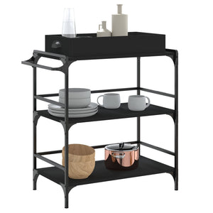 Carrello da Cucina Nero 81,5x41x92,5 cm in Legno Multistrato 842341