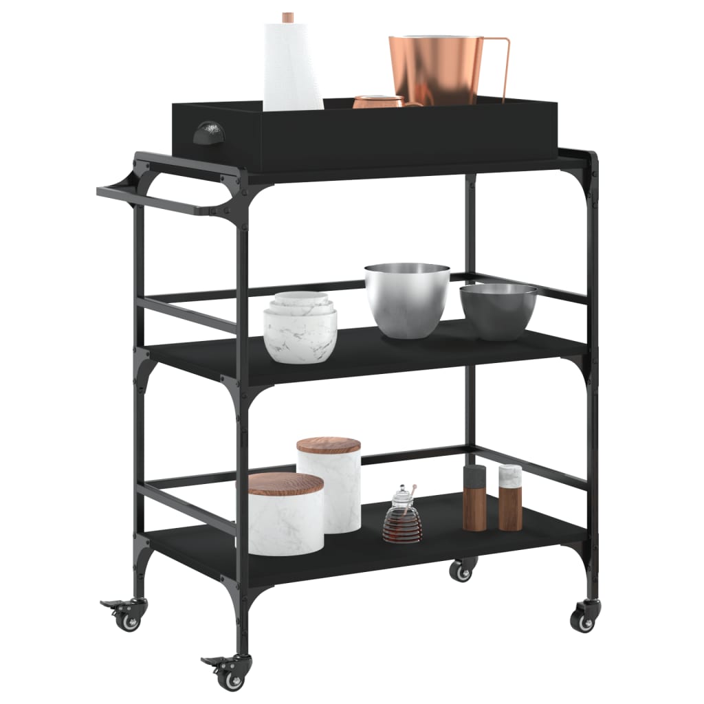 Carrello da Cucina Nero 81,5x41x92,5 cm in Legno Multistrato 842341