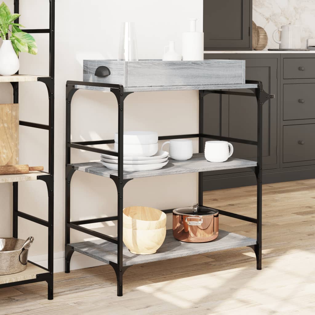 Carrello Cucina Grigio Sonoma 81,5x41x92,5 cm Legno Multistrato 842344