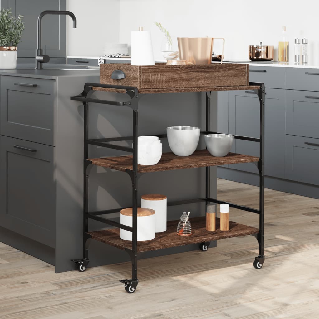 Carrello Cucina Rovere Marrone 81,5x41x92,5cm Legno Multistrato 842345