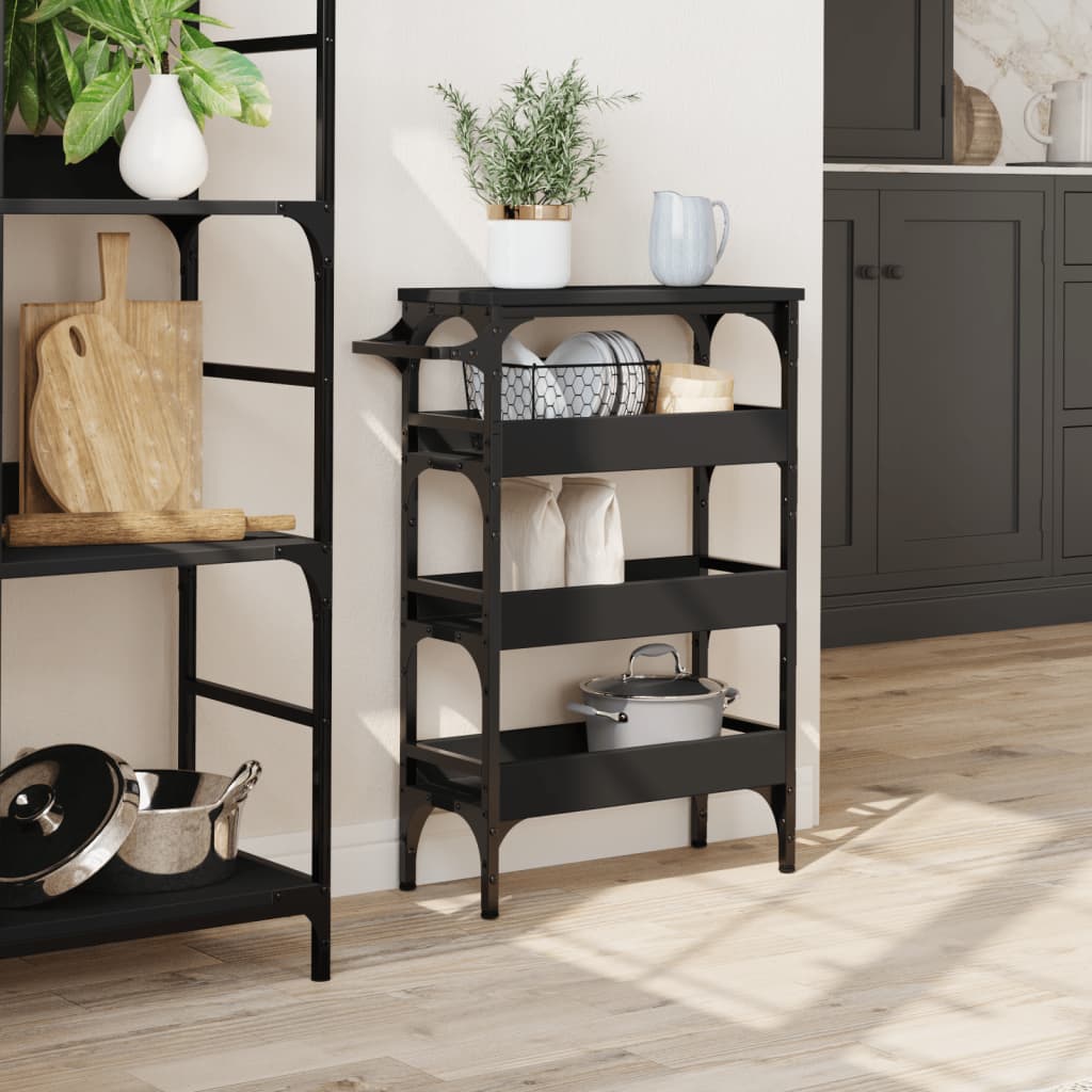 Carrello da Cucina Nero 53x20x76 cm in Legno Multistrato 842351