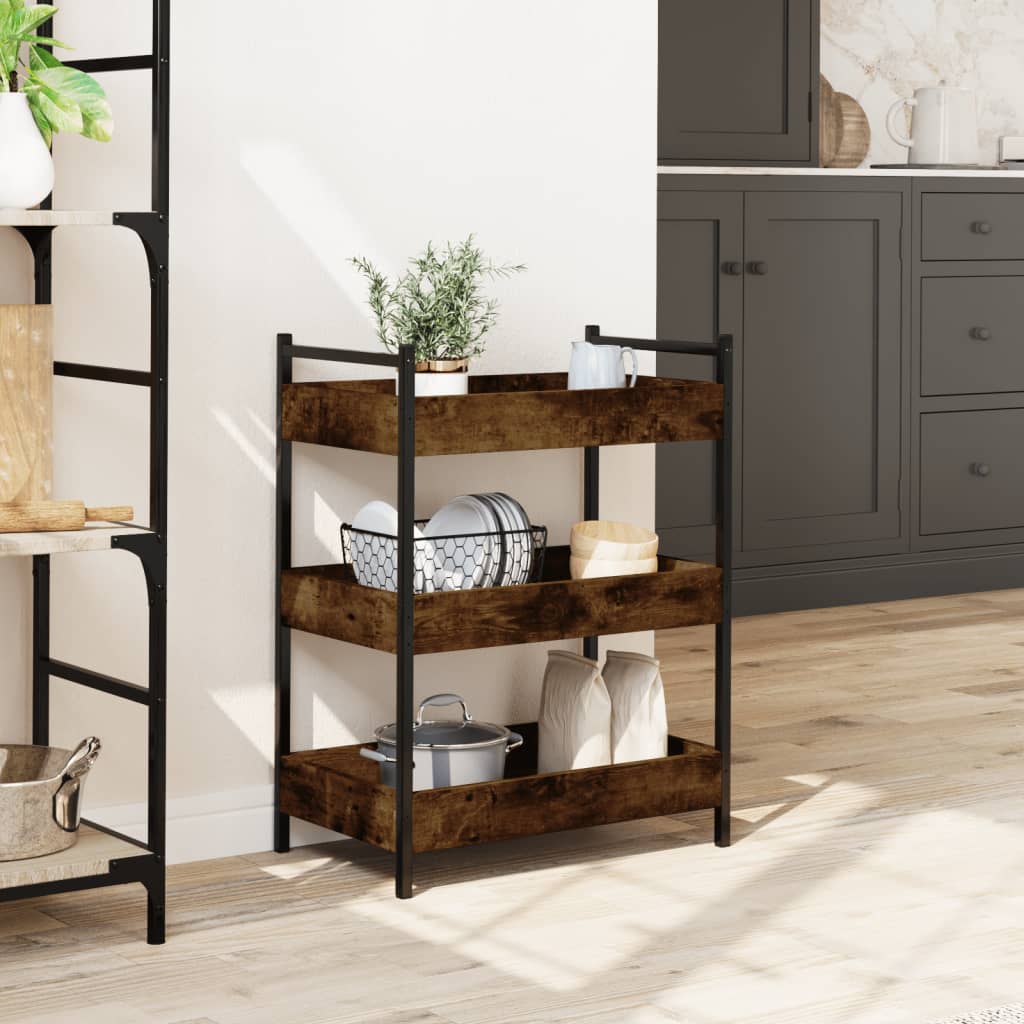 Carrello da Cucina Rovere Fumo 50x30x70 cm in Legno Multistrato 842358