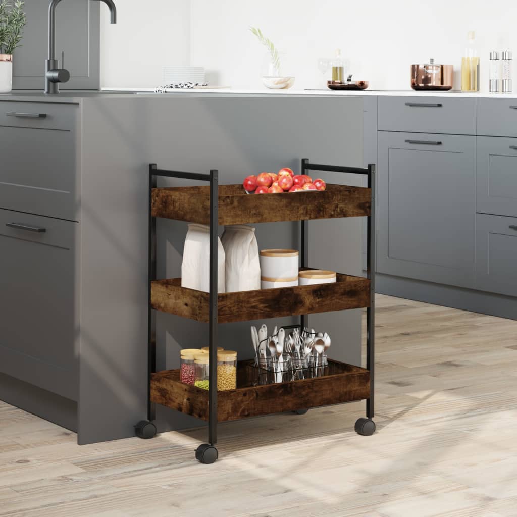 Carrello da Cucina Rovere Fumo 50x30x70 cm in Legno Multistrato 842358