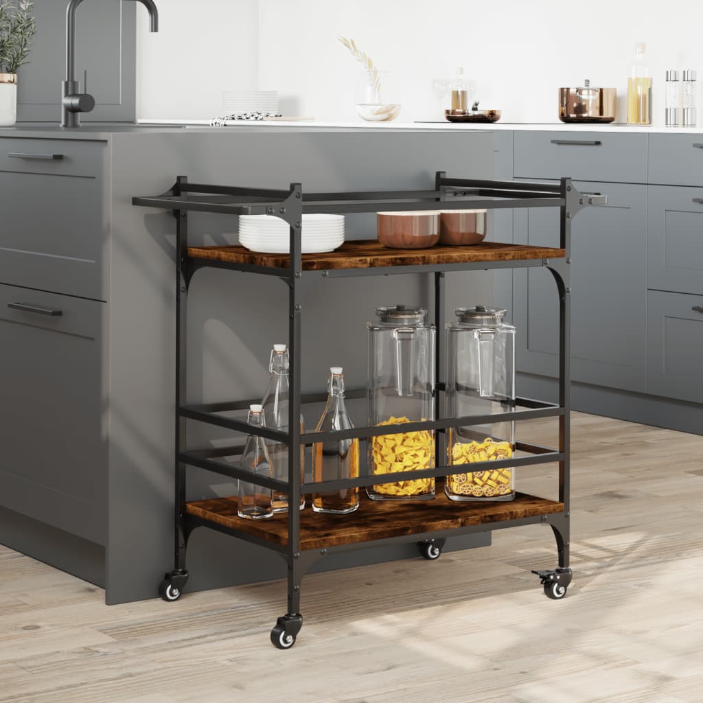 Carrello da Cucina Rovere Fumo 82x40x78,5 cm Legno Multistrato 842363