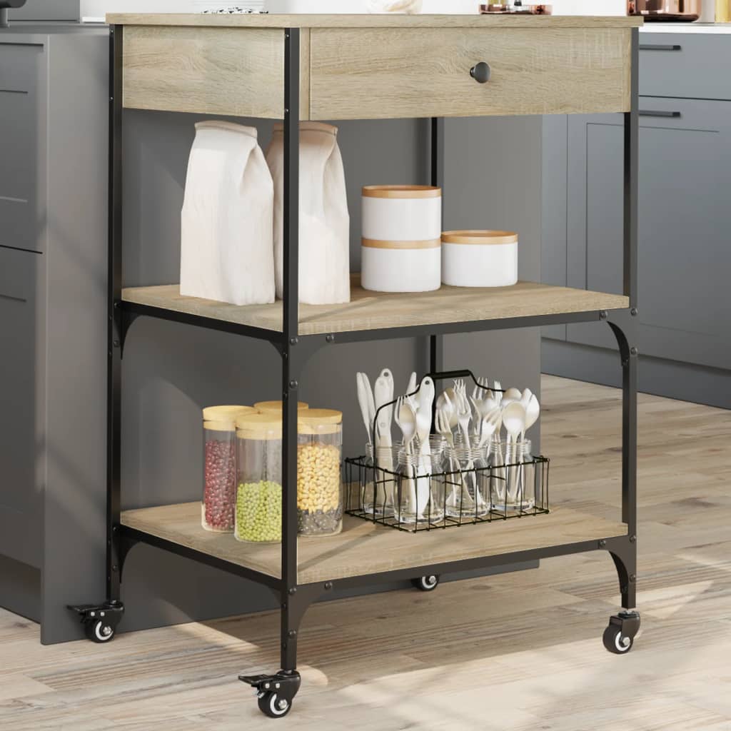 Carrello da Cucina Rovere Sonoma 60x48x89,5cm Legno Multistratocod mxl 116380