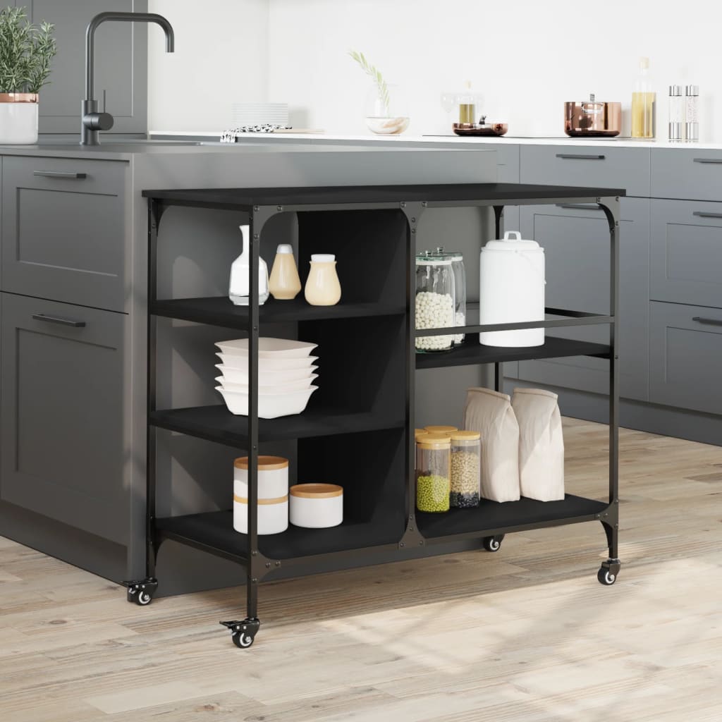 Carrello da Cucina Nero 100x45x89,5 cm in Legno Multistrato 842381