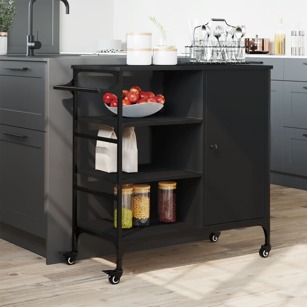 Carrello da Cucina Nero 87,5x38,5x84,5 cm in Legno Multistrato 842386