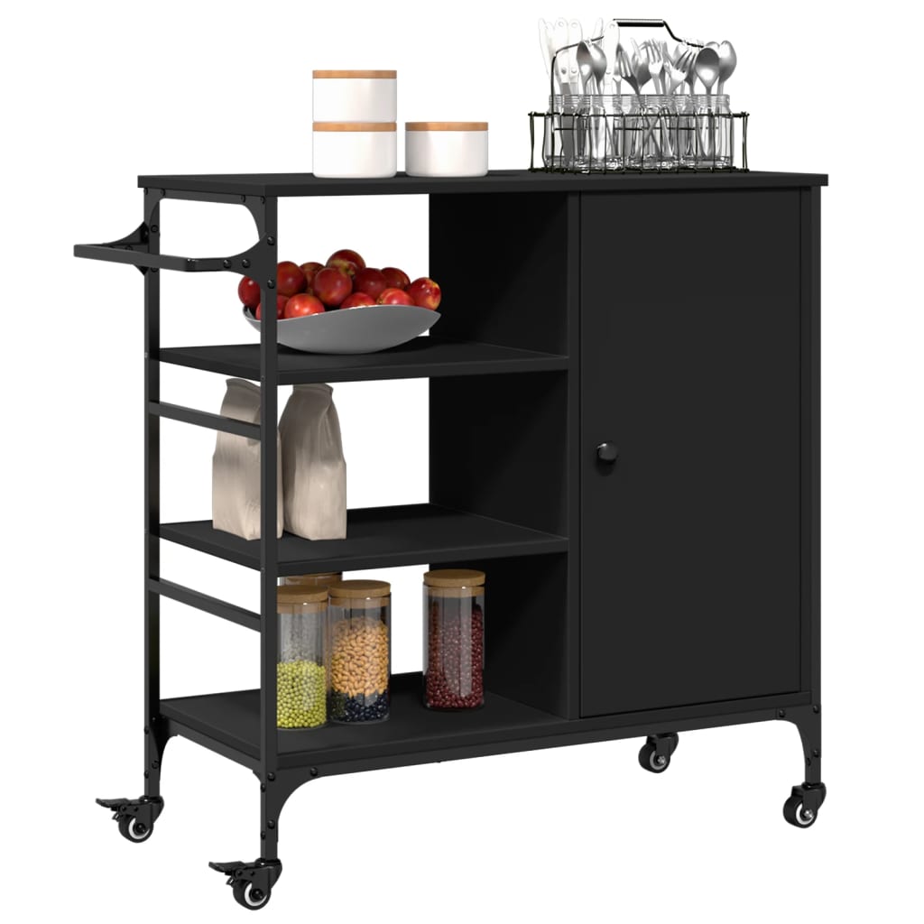 Carrello da Cucina Nero 87,5x38,5x84,5 cm in Legno Multistrato 842386