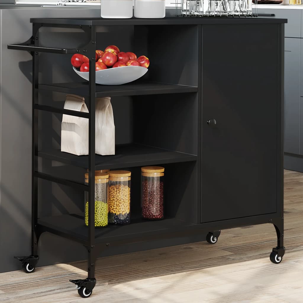 Carrello da Cucina Nero 87,5x38,5x84,5 cm in Legno Multistrato 842386