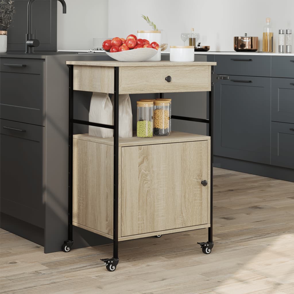 Carrello da Cucina Rovere Sonoma 56x43x89,5cm Legno Multistrato 842392