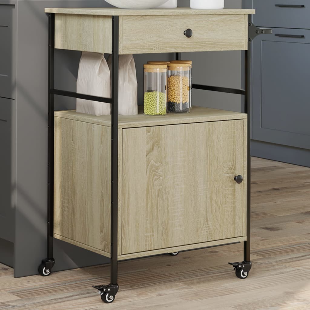 Carrello da Cucina Rovere Sonoma 56x43x89,5cm Legno Multistrato 842392