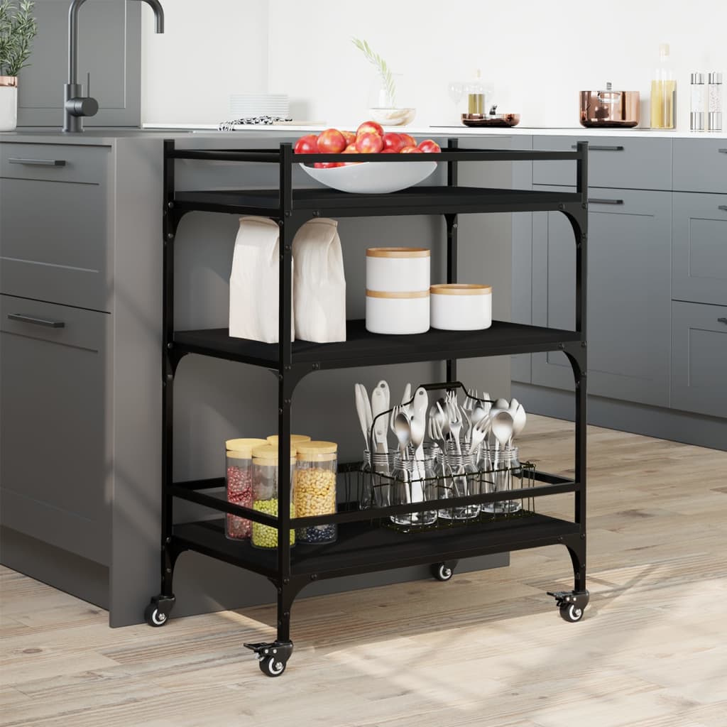 Carrello da Cucina Nero 65x40x86,5 cm in Legno Multistrato 842396