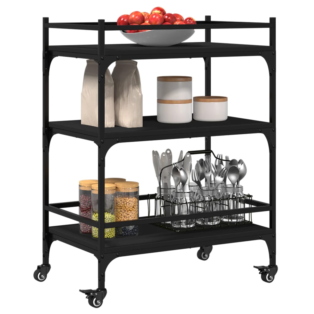 Carrello da Cucina Nero 65x40x86,5 cm in Legno Multistrato 842396