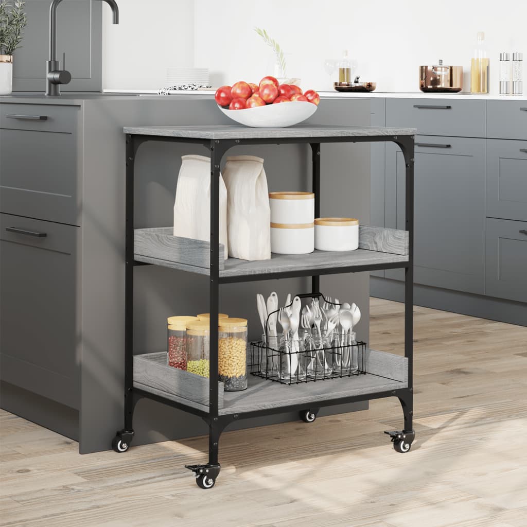 Carrello da Cucina Grigio Sonoma 60x41x80,5cm Legno Multistrato 842404