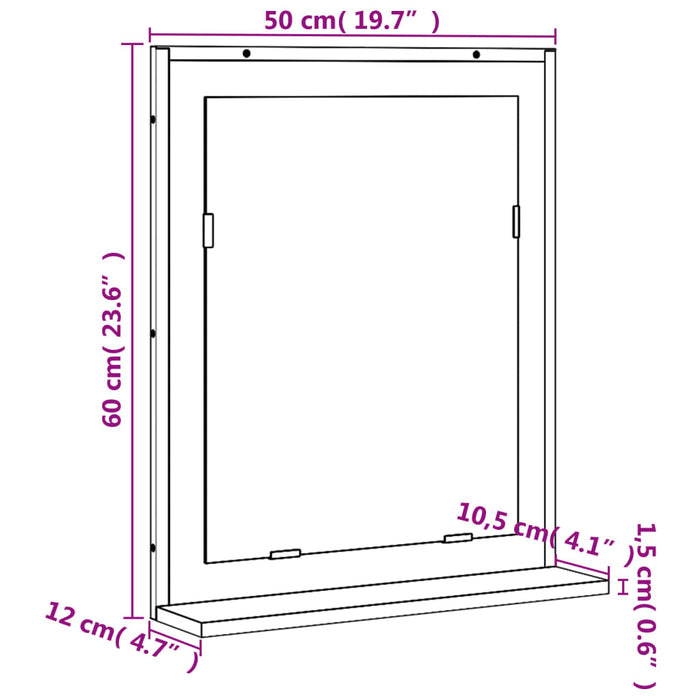 Specchio Bagno con Ripiano Rovere Sonoma 50x12x60cm Multistrato 842417