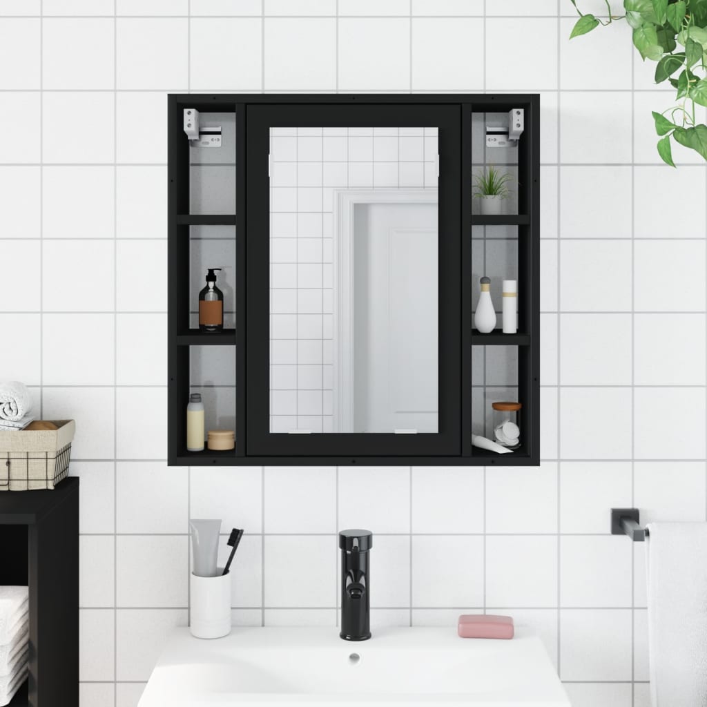 Mobile da Bagno con Specchio Nero 60x16x60 cm Legno Multistrato 842426