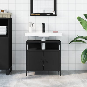 Mobile Lavabo Bagno Nero 60x30x60 cm in Legno Multistrato 842436