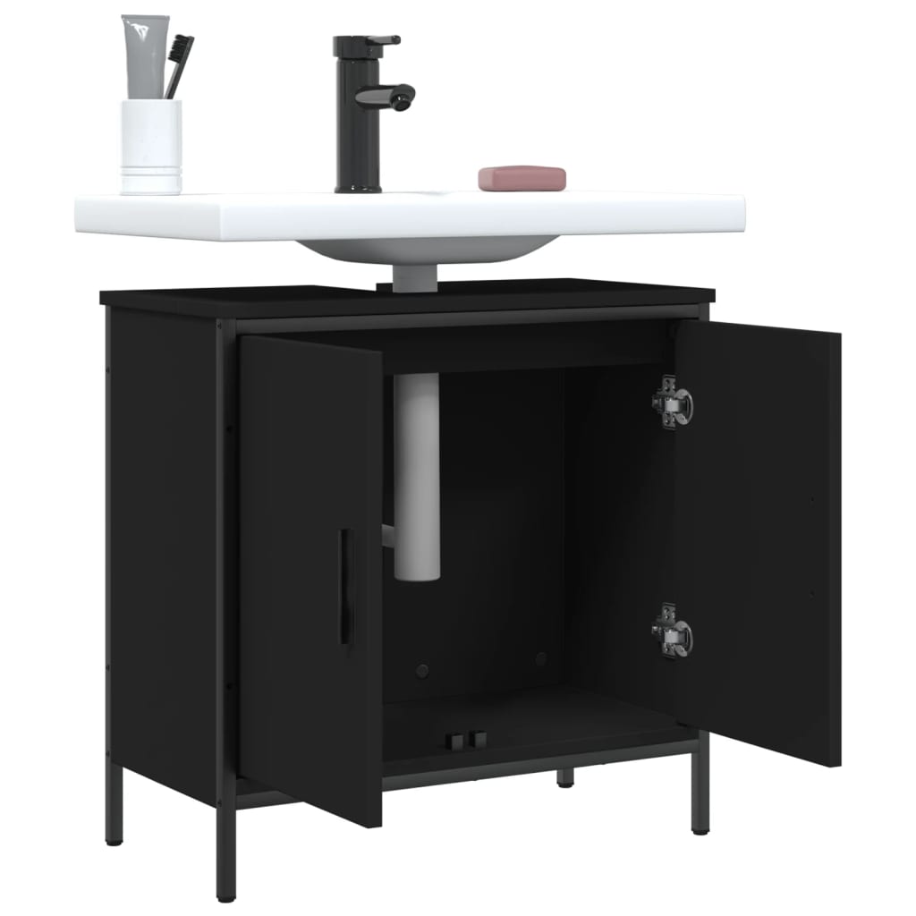 Mobile Lavabo Bagno Nero 60x30x60 cm in Legno Multistrato 842446