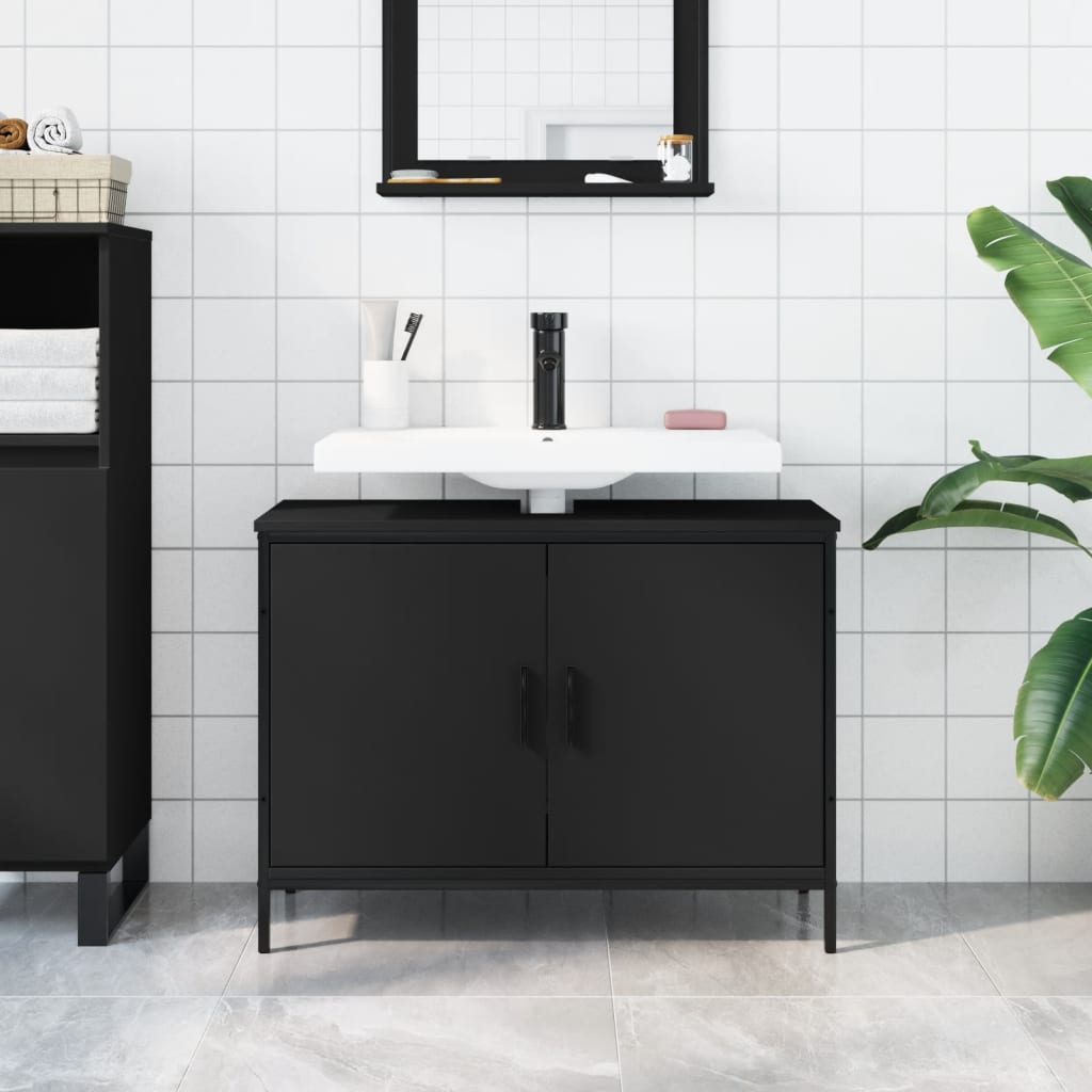 Mobile Lavabo Bagno Nero 80x30x60 cm in Legno Multistrato 842451