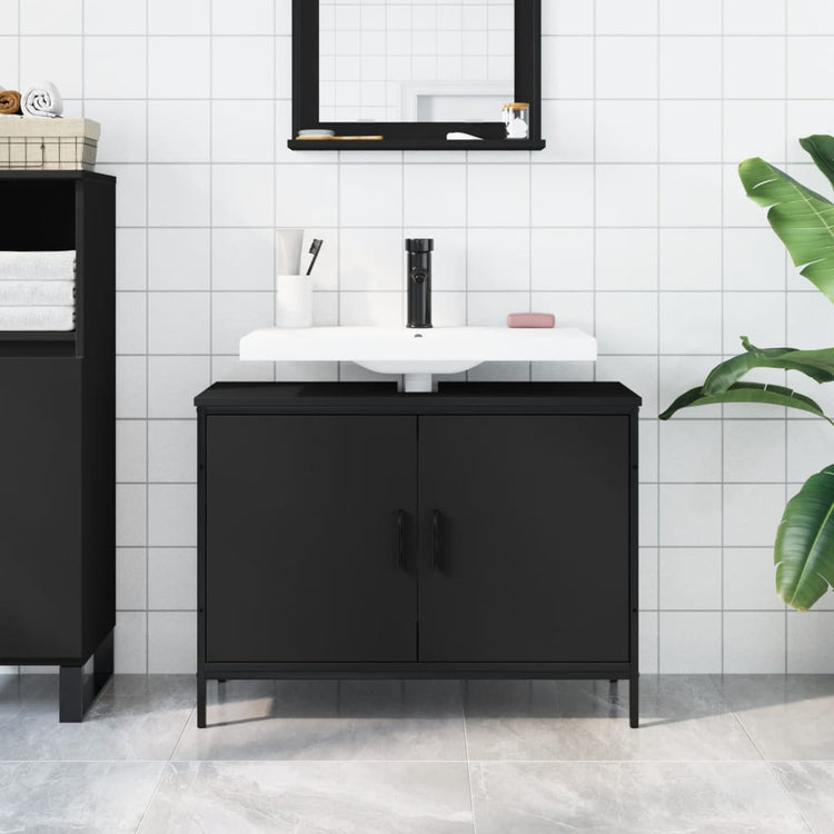 Mobile Lavabo Bagno Nero 80x30x60 cm in Legno Multistrato 842451