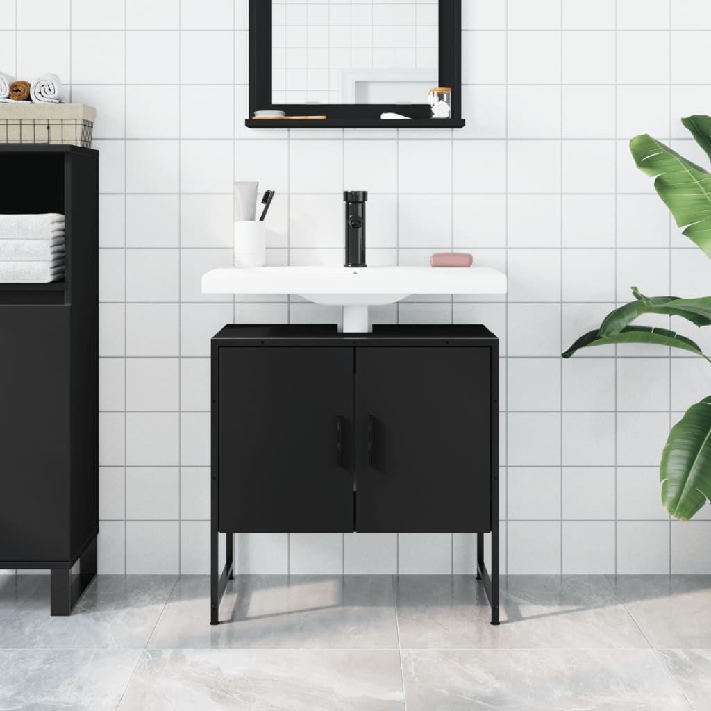 Mobile Lavabo Bagno Nero 60x30x60 cm in Legno Multistrato 842456