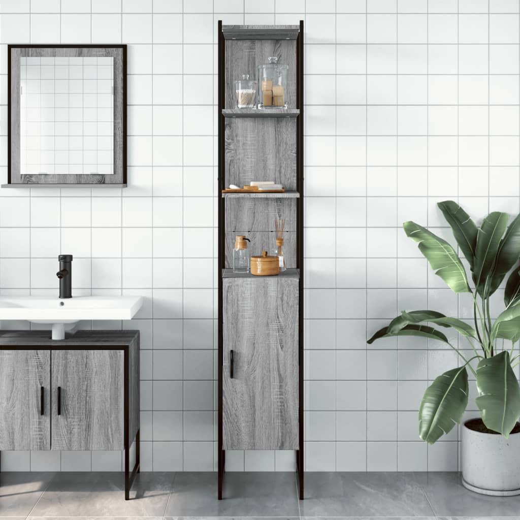 Mobile da Bagno Grigio Sonoma 33x33x185,5 cm Legno Multistrato 842474