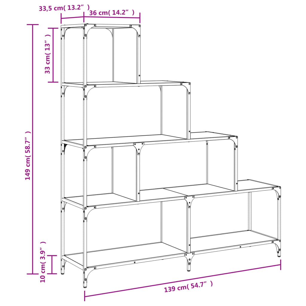 Libreria 4 Gradini Rovere Fumo 139x33,5x149cm Legno Multistrato 842478