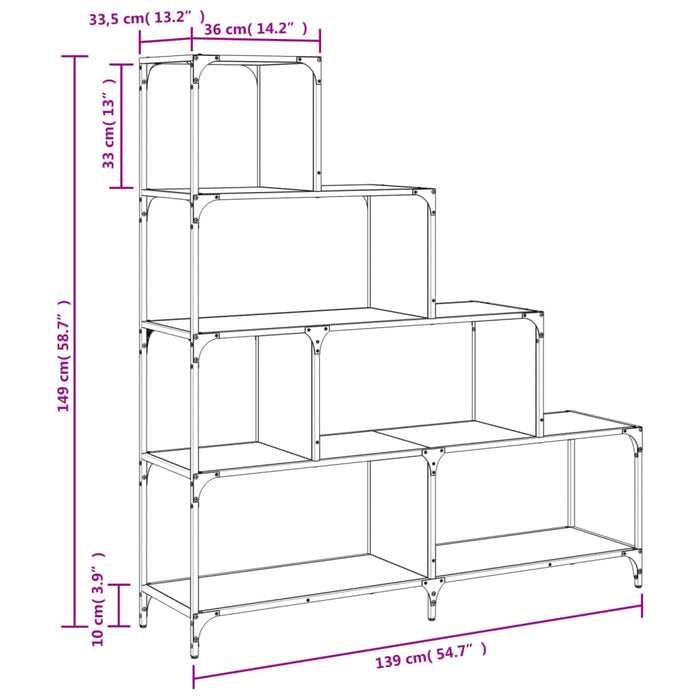 Libreria 4 Gradini Rovere Fumo 139x33,5x149cm Legno Multistrato 842478