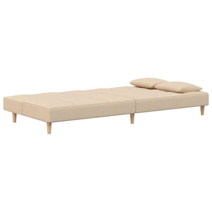 Divano Letto a 2 Posti con 2 Cuscini Crema in Tessuto 375795