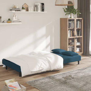 Divano Letto a 2 Posti con 2 Cuscini Blu in Velluto 375806