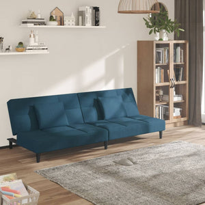 Divano Letto a 2 Posti con 2 Cuscini Blu in Velluto 375806