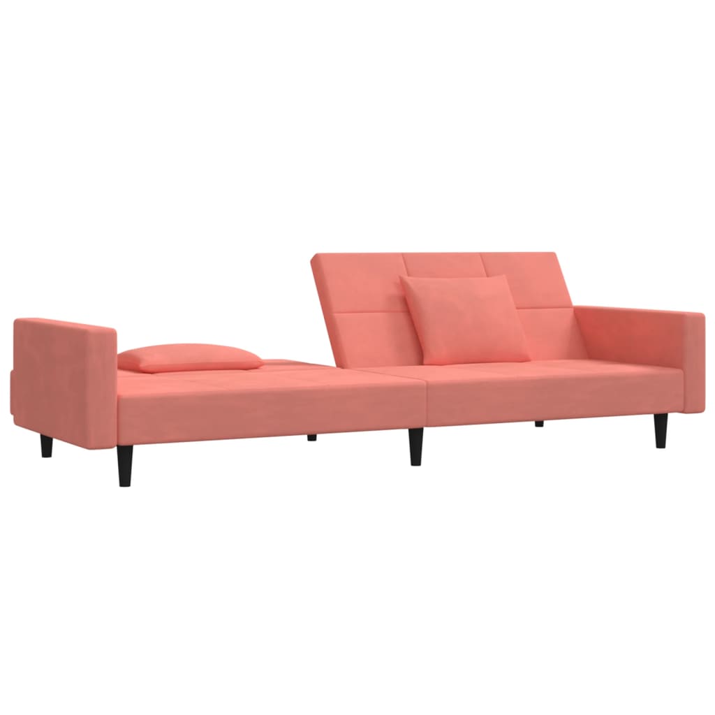 Divano Letto a 2 Posti con 2 Cuscini Rosa in Velluto 375819