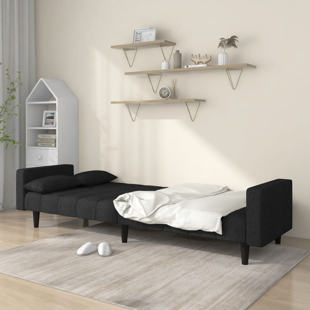 Divano Letto a 2 Posti con 2 Cuscini Nero in Tessutocod mxl 111507