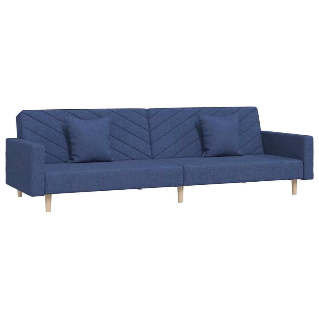 Divano Letto a 2 Posti con 2 Cuscini Blu in Tessuto 375904