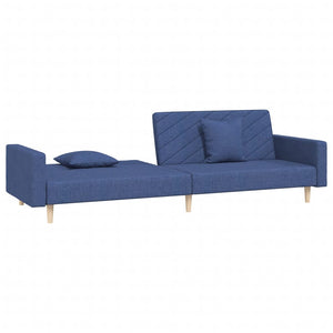 Divano Letto a 2 Posti con 2 Cuscini Blu in Tessuto 375904