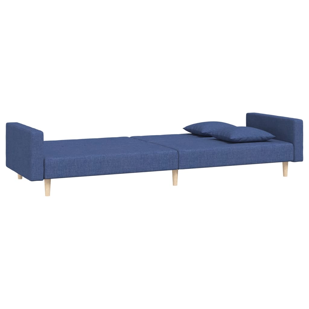 Divano Letto a 2 Posti con 2 Cuscini Blu in Tessuto 375904