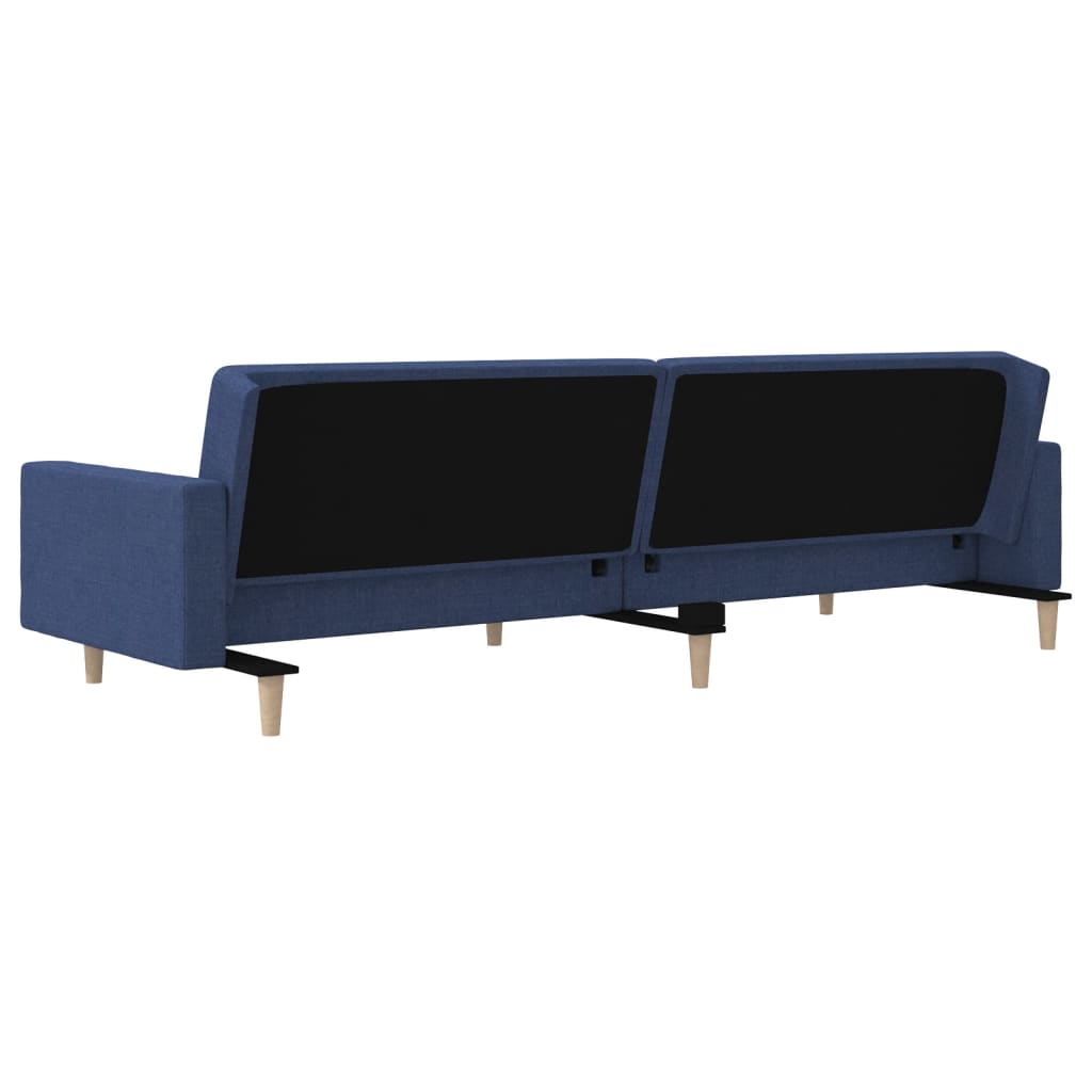 Divano Letto a 2 Posti con 2 Cuscini Blu in Tessuto 375904