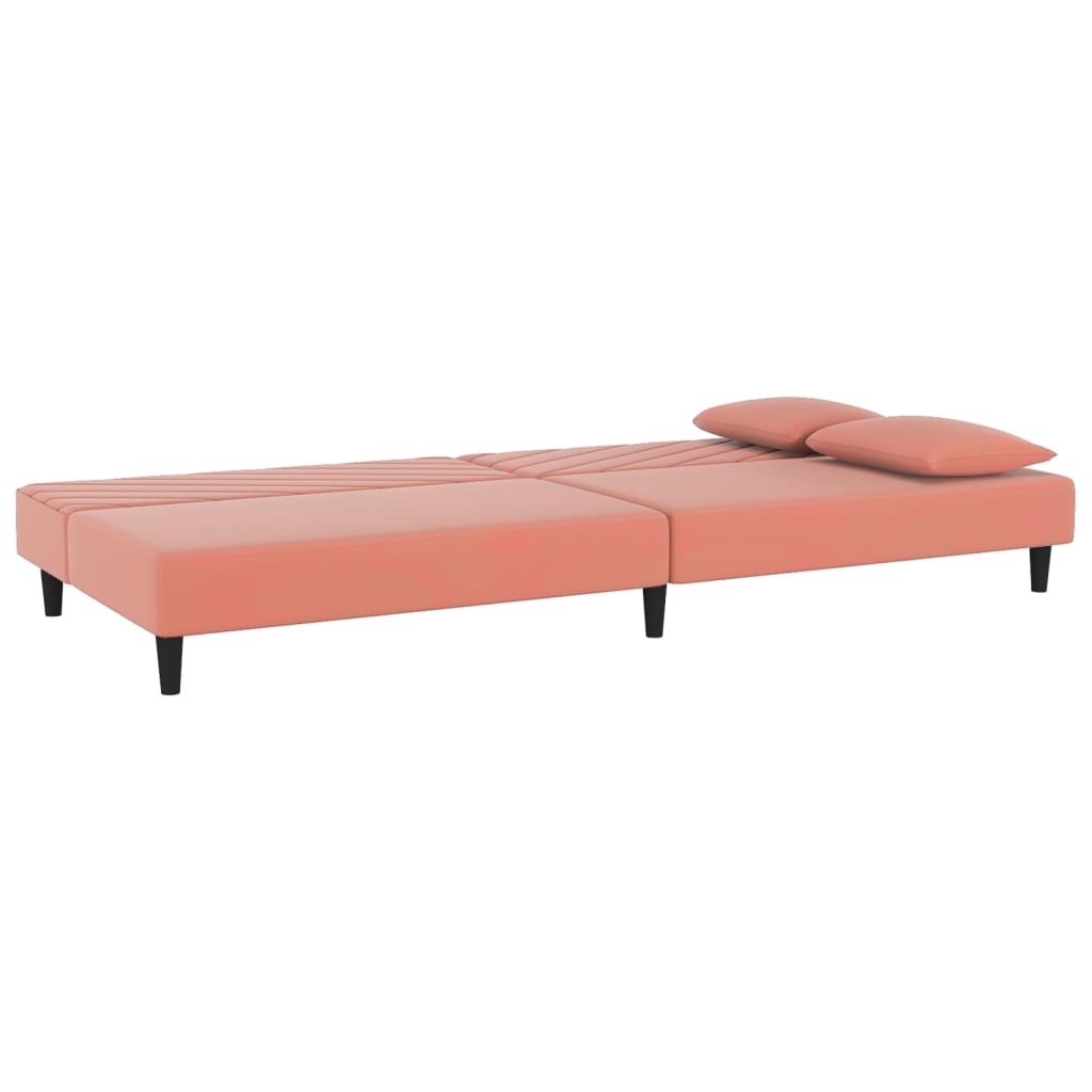 Divano Letto a 2 Posti con 2 Cuscini Rosa in Velluto 375913