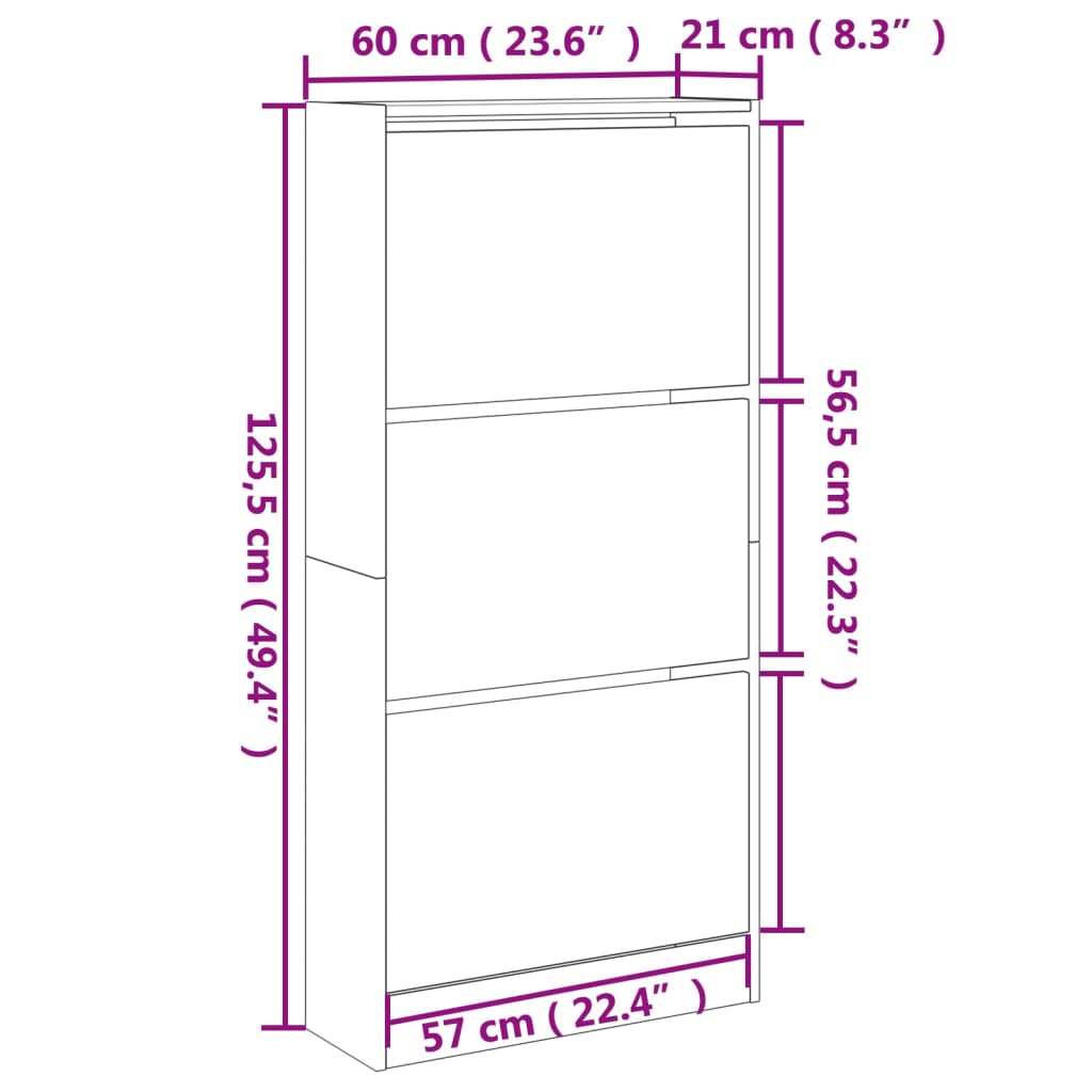 Scarpiera Bianca 60x21x125,5 cm in Legno Multistrato 839896