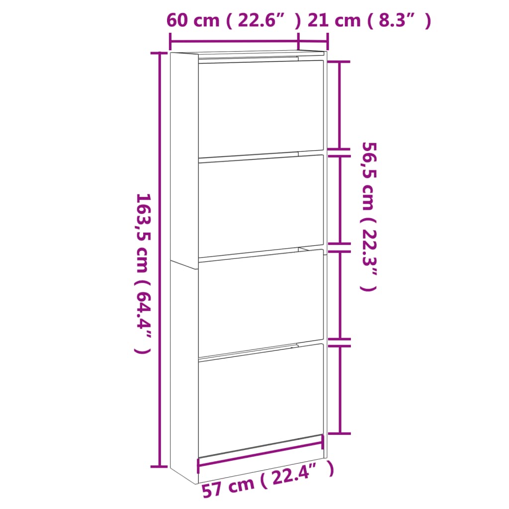 Scarpiera Nera 60x21x163,5 cm in Legno Multistrato 839904