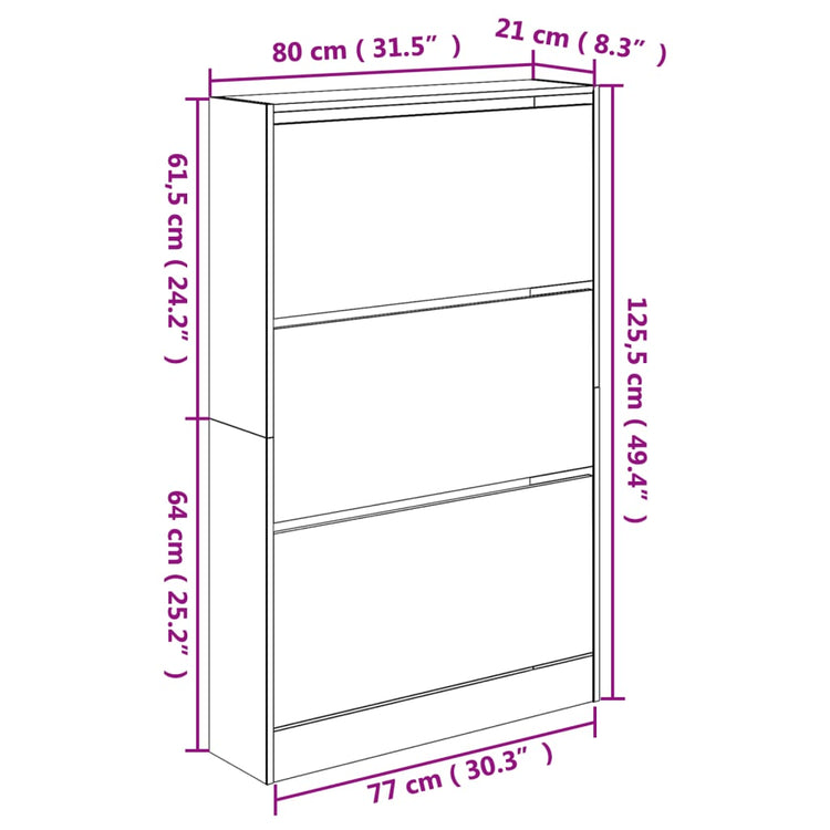 Scarpiera Rovere Sonoma 80x21x125,5 cm in Legno Multistrato 839926